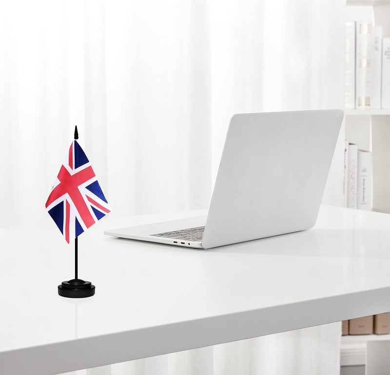 BCLin UK Desk Flag Set, 2 Pack United Kingdom Table Office Flags, Small Mini Desktop Flag With 12" Solid Black Pole, Black Base, Miniature Desktop Flag - Image 5